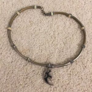 Men's Silver and black tribal flame necklace